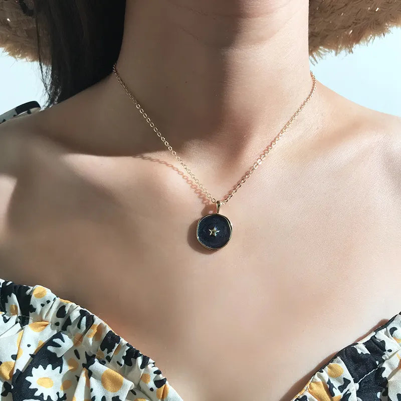 Celestial Enamel Pendant Necklace, Colourful Moon Star Heart Lightning Bolt Pendant Necklace For Women, Teen Girls