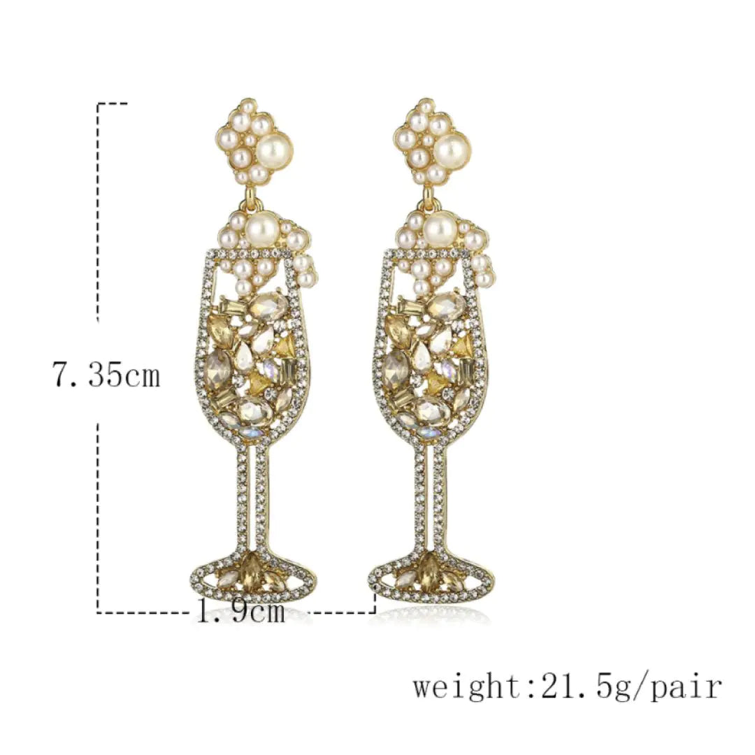 Cheers Dangle Earrings, Pearl and Rhinestone Earrings, Celebration Earrings, Bride Earrings