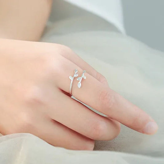 Leaf Ring, Korean Style Adjustable Ring, Dainty Silver Ring, Gift for Her, Birthday Gift