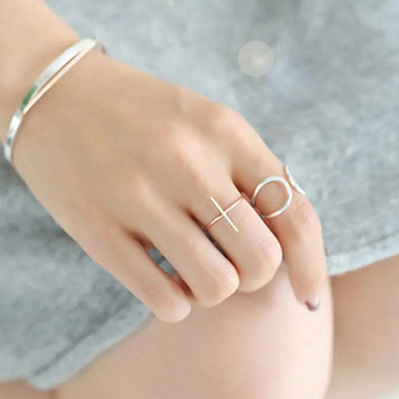 Minimalist Fashion Ring, Cross Cylinder Geometric Ring, Dainty Ring, Korean Fashion